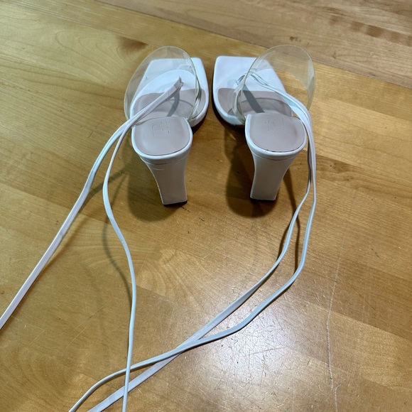 Zara White Heeled Leather Lace-Up Sandals Size 6.5 - Picture 9 of 10
